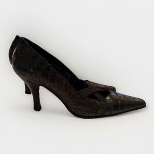Donald J Pliner Mojo Croc Embossed Leather Pointed Toe Kitten Heels Size 6M